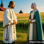 체코 왕들의 계보 - **A Founding Moment of Christian Bohemia (9th Century)**
    A vibrant, sunlit scene in early mediev...