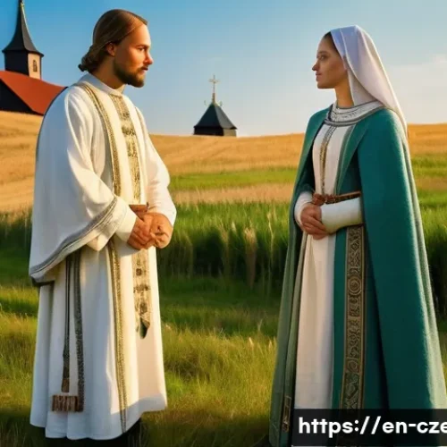 체코 왕들의 계보 - **A Founding Moment of Christian Bohemia (9th Century)**
    A vibrant, sunlit scene in early mediev...