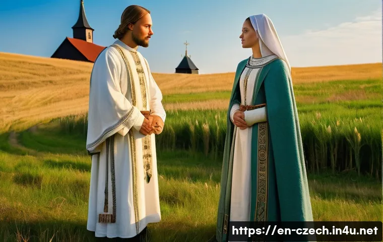 체코 왕들의 계보 - **A Founding Moment of Christian Bohemia (9th Century)**
    A vibrant, sunlit scene in early mediev...