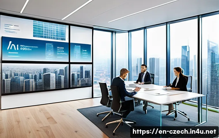 체코의 법률 개정 이슈 - A modern digital real estate office scene showing a diverse group of professionals—both men and wome...
