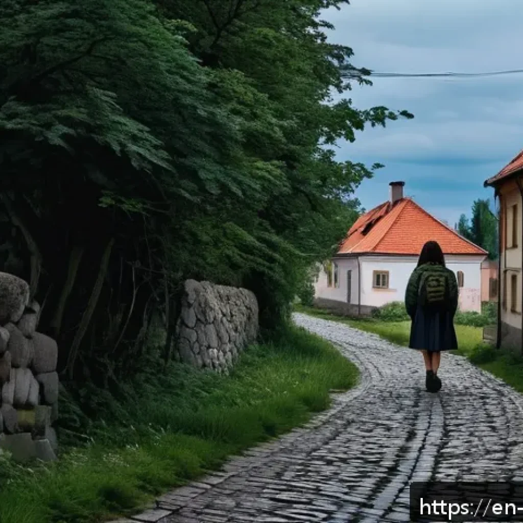 체코의 미해결 사건 - A somber rural Czech village at dusk, empty cobblestone streets lined with quaint houses under a clo...