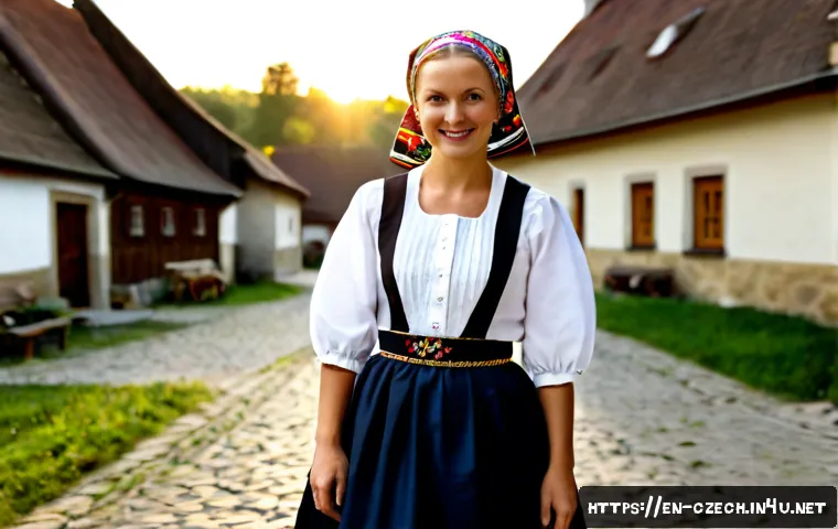Home 17 체코 전통 의상 - Photorealistic full-length portrait of a smiling Czech woman wearing authentic Moravian traditional ...